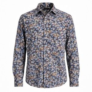 Saks Fifth Avenue Mens Blue Floral Daisy Long Sleeve Button-Down Shirt Sz M